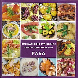 Titel des Buchs von Andreas DEFFNER: "Kulinarische Streifzüge durch Griechenland - Fava".